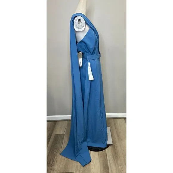 Kay Unger Bowie Belted One-Shoulder Column Gown US 12 $338